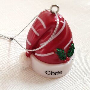 SMALL CHRIS SANTA HAT Christmas Ornament with Holly Berries